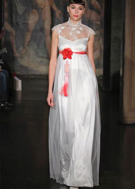 White Wedding Dress with Red Bow Belt